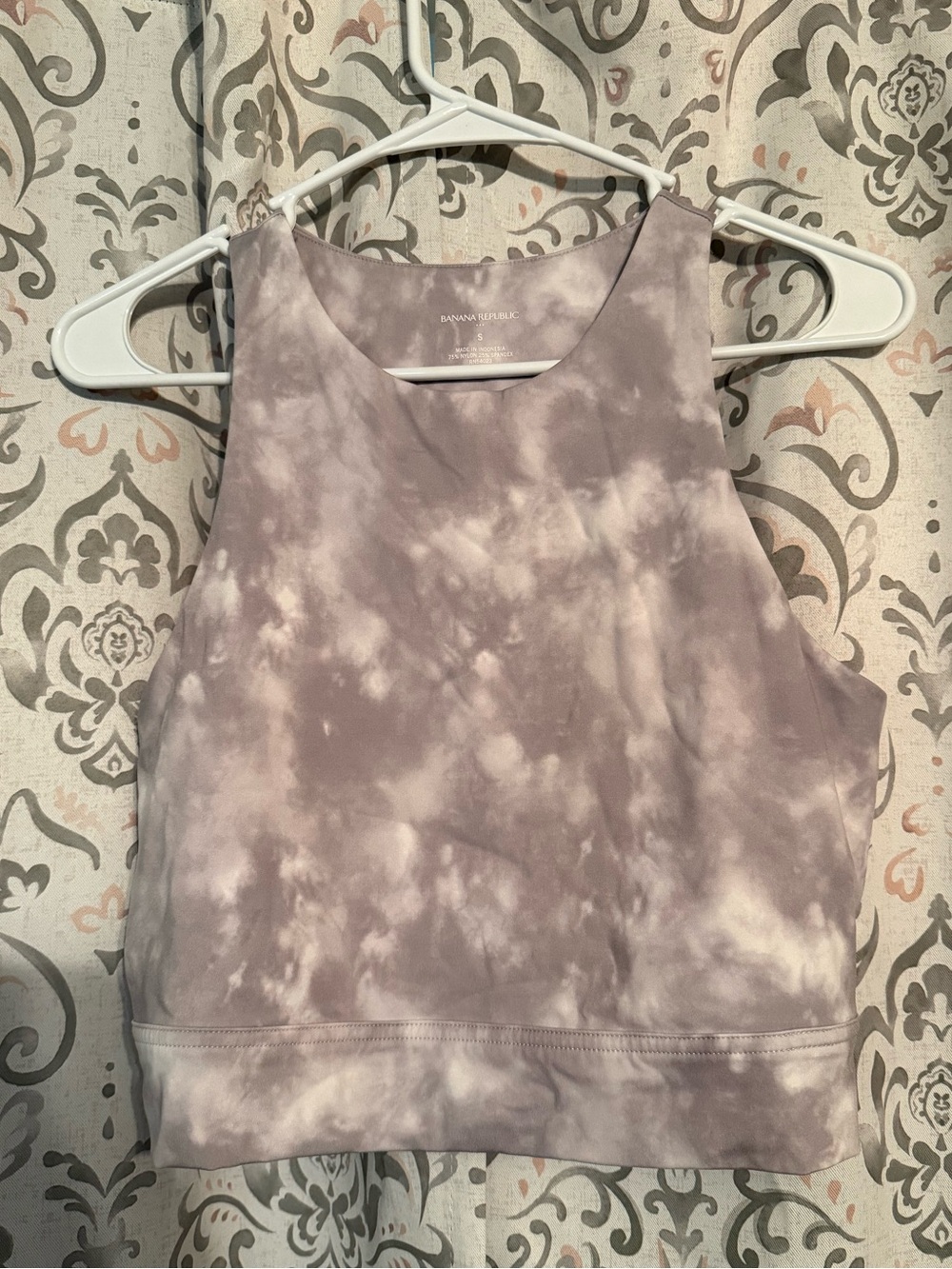 Banana Republic Grey Tie-Dye High-Neck Cropped Athletic Top